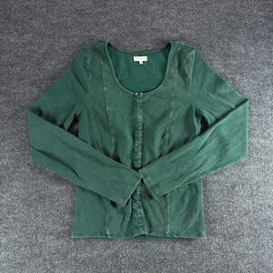 Gilded Intent Womens Green Ribbed Hook and Eye Long Sleeve Top Size L Casual